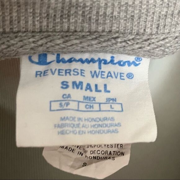 Champion Reverse Weave Gray AOP Spell Out Crewneck Sweatshirt S - Picture 5 of 6
